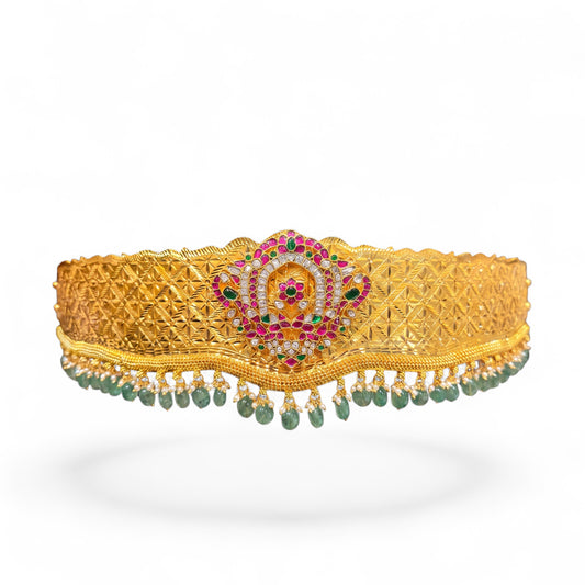Traditional Jadau Kundan Hip Belt With Emerald Drops