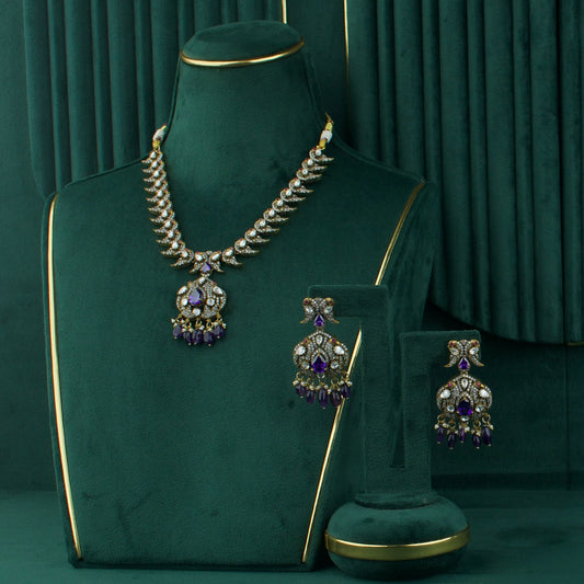 Peacock design Victorian finish polki necklace set