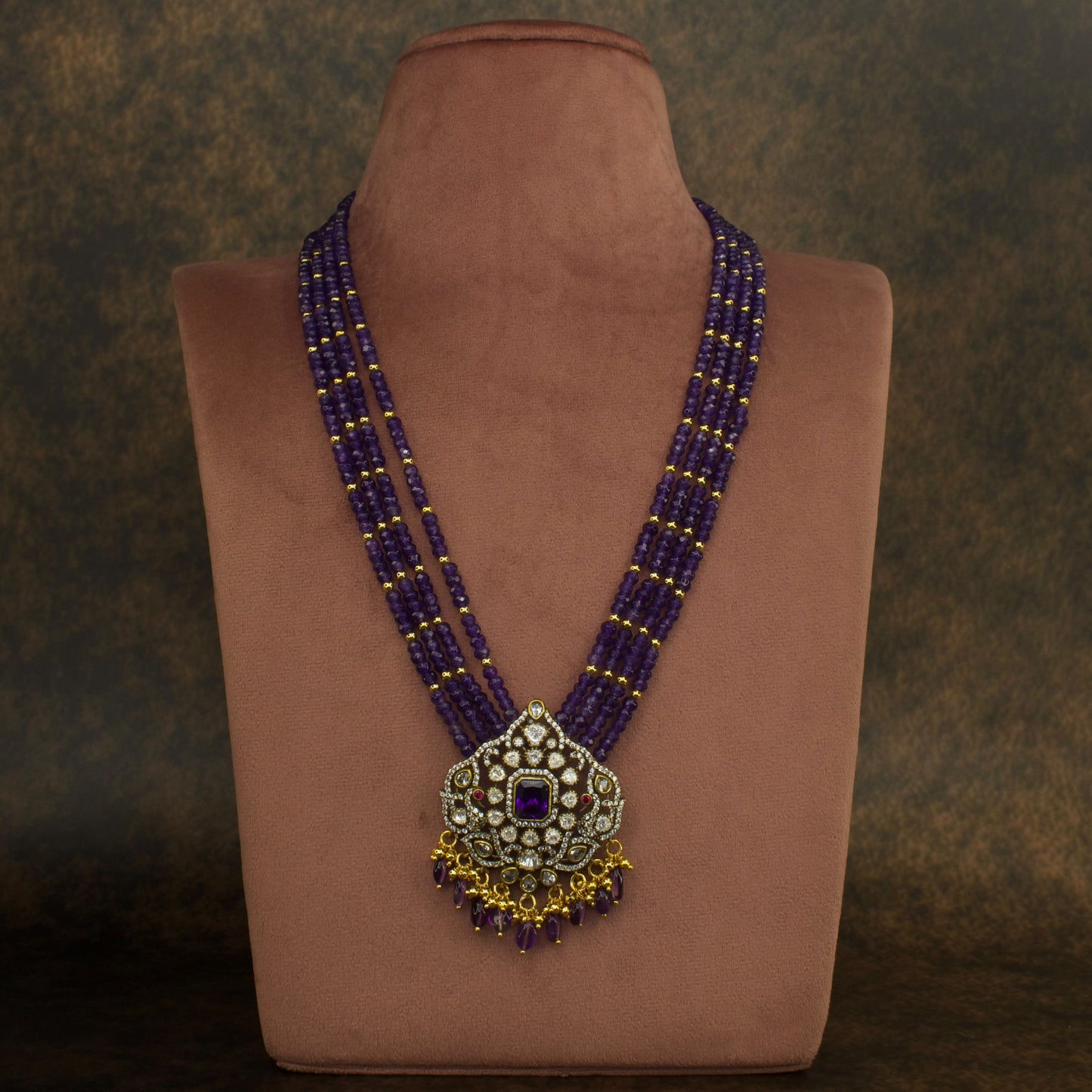 Opulent Victorian Beads Mala with Intricate Pendant and Matching Earrings with high quality victorian finish