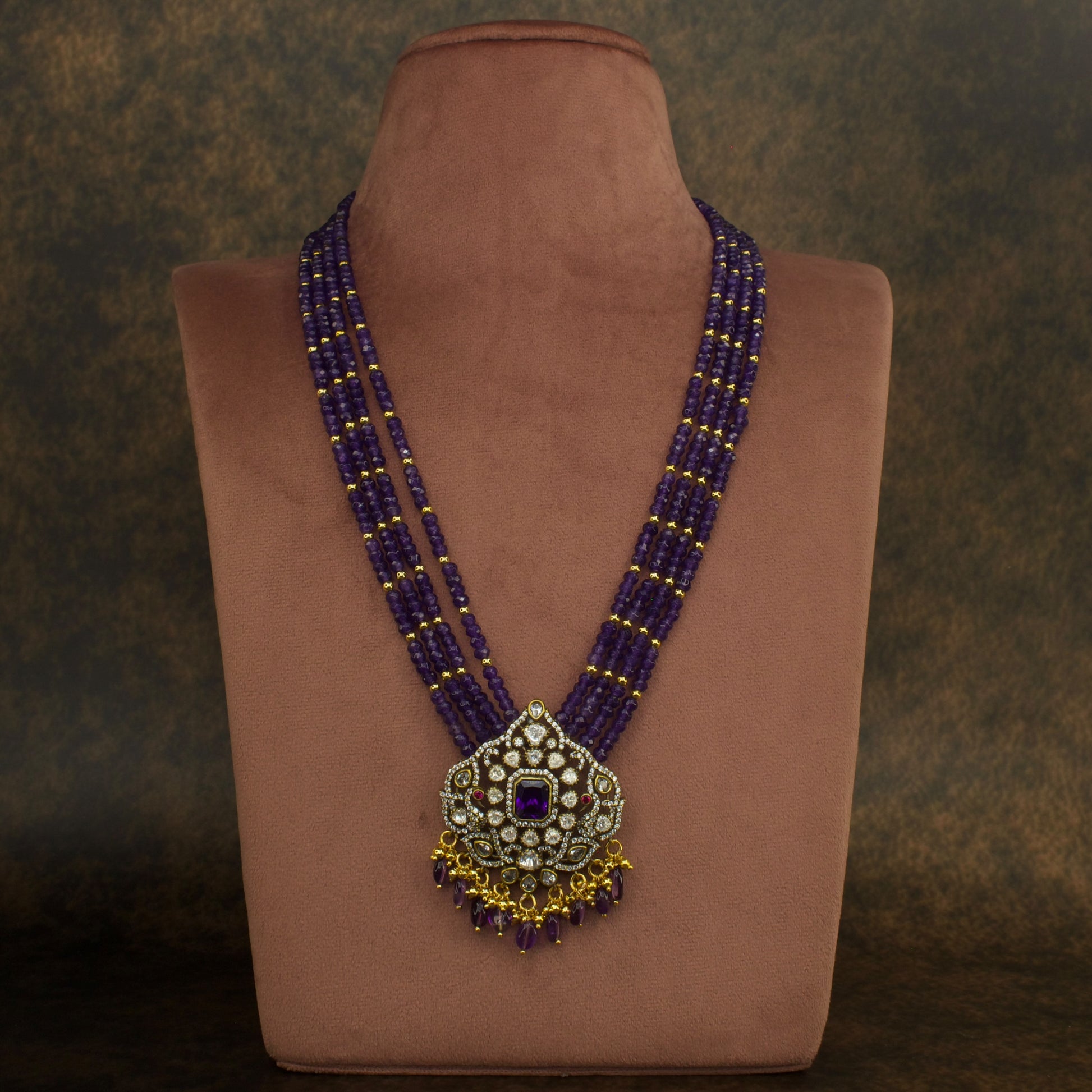 Opulent Victorian Beads Mala with Intricate Pendant and Matching Earrings with high quality victorian finish