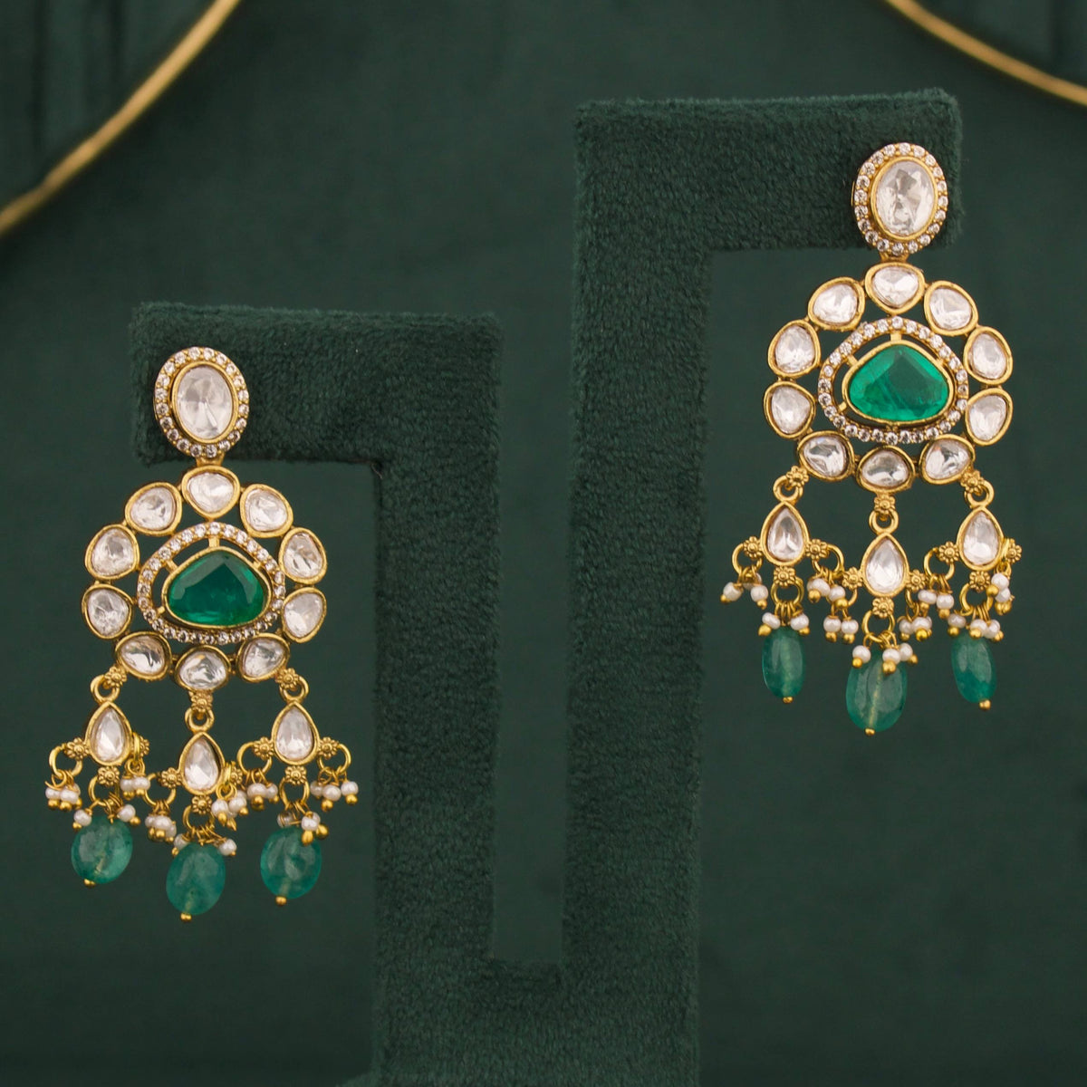 Radiant Victorian Polki Choker With Beads Hangings And Matching Earrings