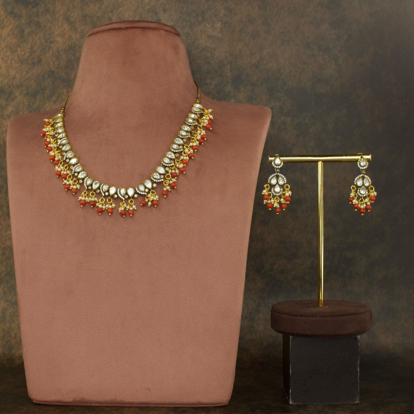 Elegant Splendor: Victorian Polki Short Necklace Set with high quality Victorian finish