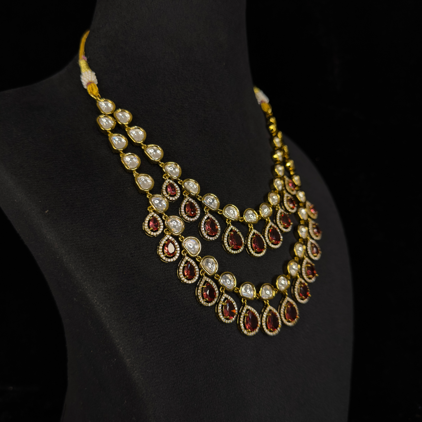 Victorian Two-Step Kundan Necklace Set with Drop AD stones