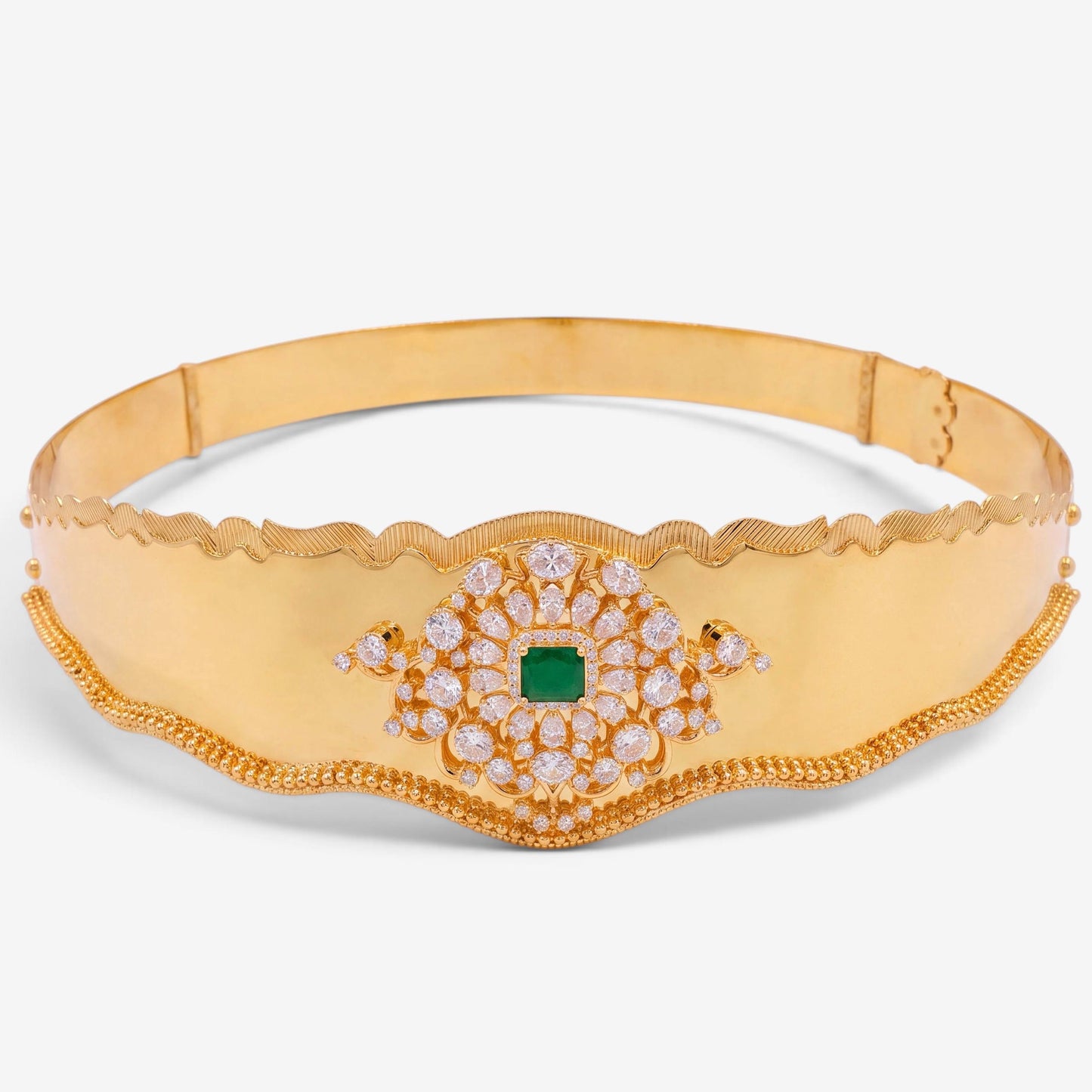 Gold Style Jadau Kundan Hip Belt With Emerald Centre