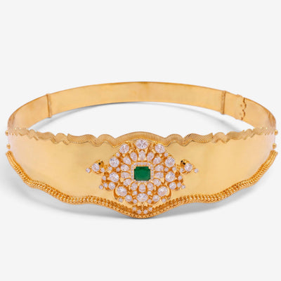 Gold Style Jadau Kundan Hip Belt With Emerald Centre