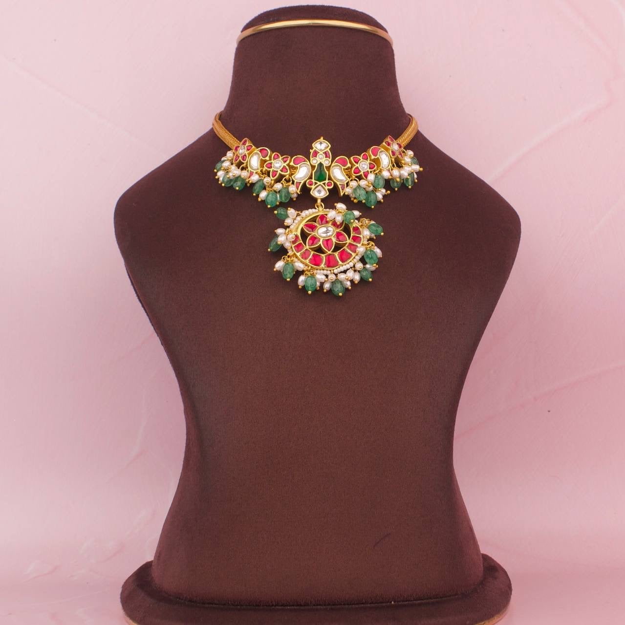 Gold Inspired Jadau Kundan Nantadh Chain Necklace