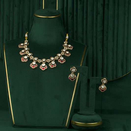 Handcrafted detail view of Multicolor Petal Charm Victorian Polki Necklace Set jewelry piece