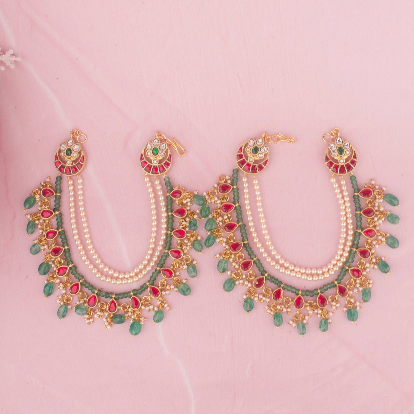 Bridal Jadau Kundan Champasaralu With Green Hangings