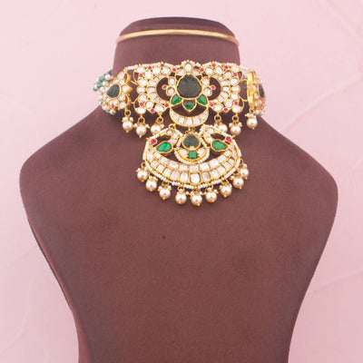 Bridal Moissanite Polki Choker With Pearl Drops
