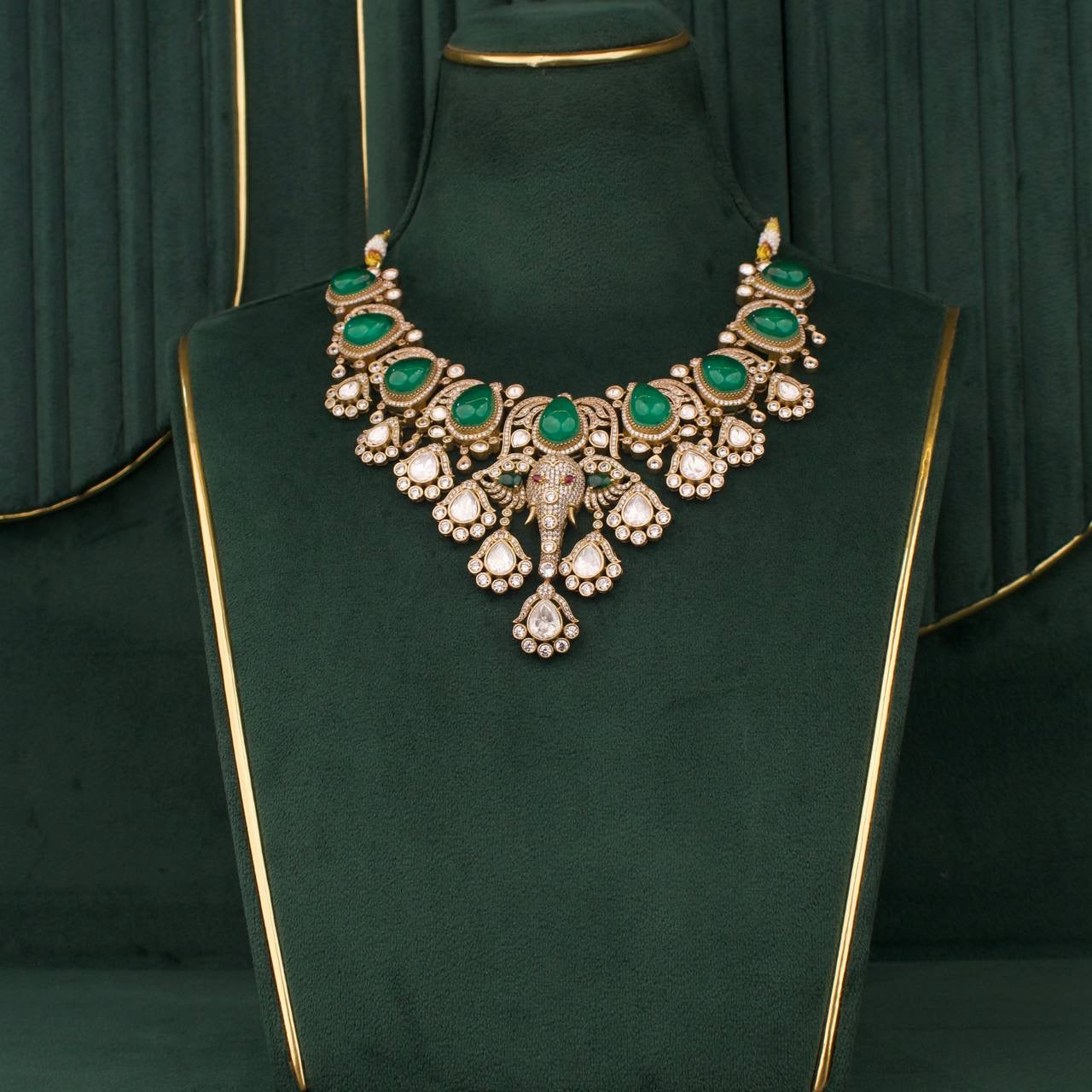 Bridal Victorian Polki Necklace Set With Matching Earrings