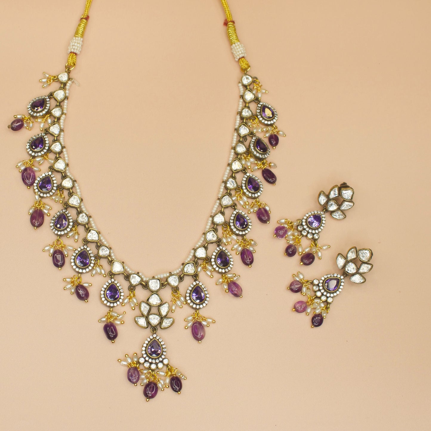 One-Line Victorian Moissanite Necklace Set with earrings