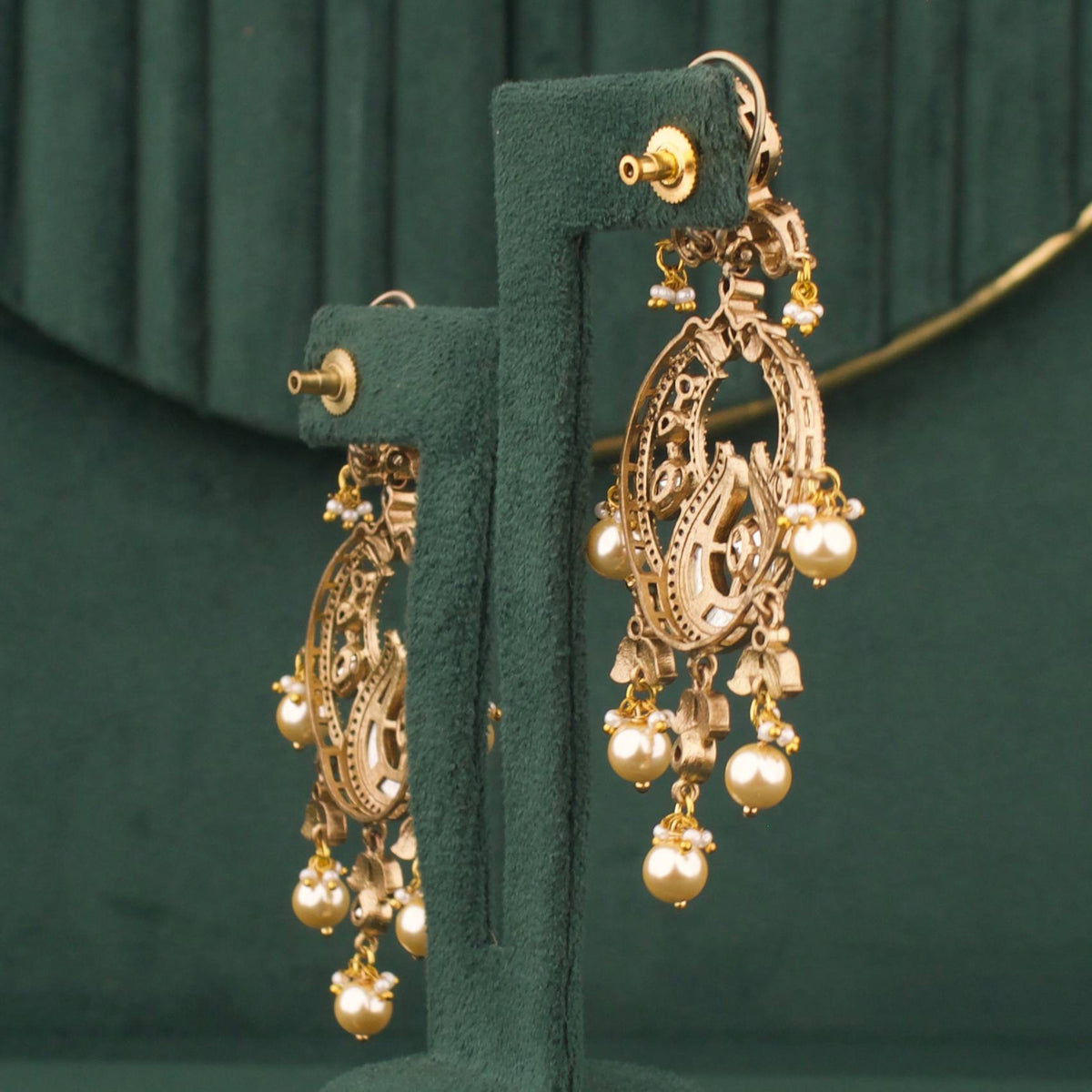 Traditional Victorian Chandbali Earrings With Pearl Drops