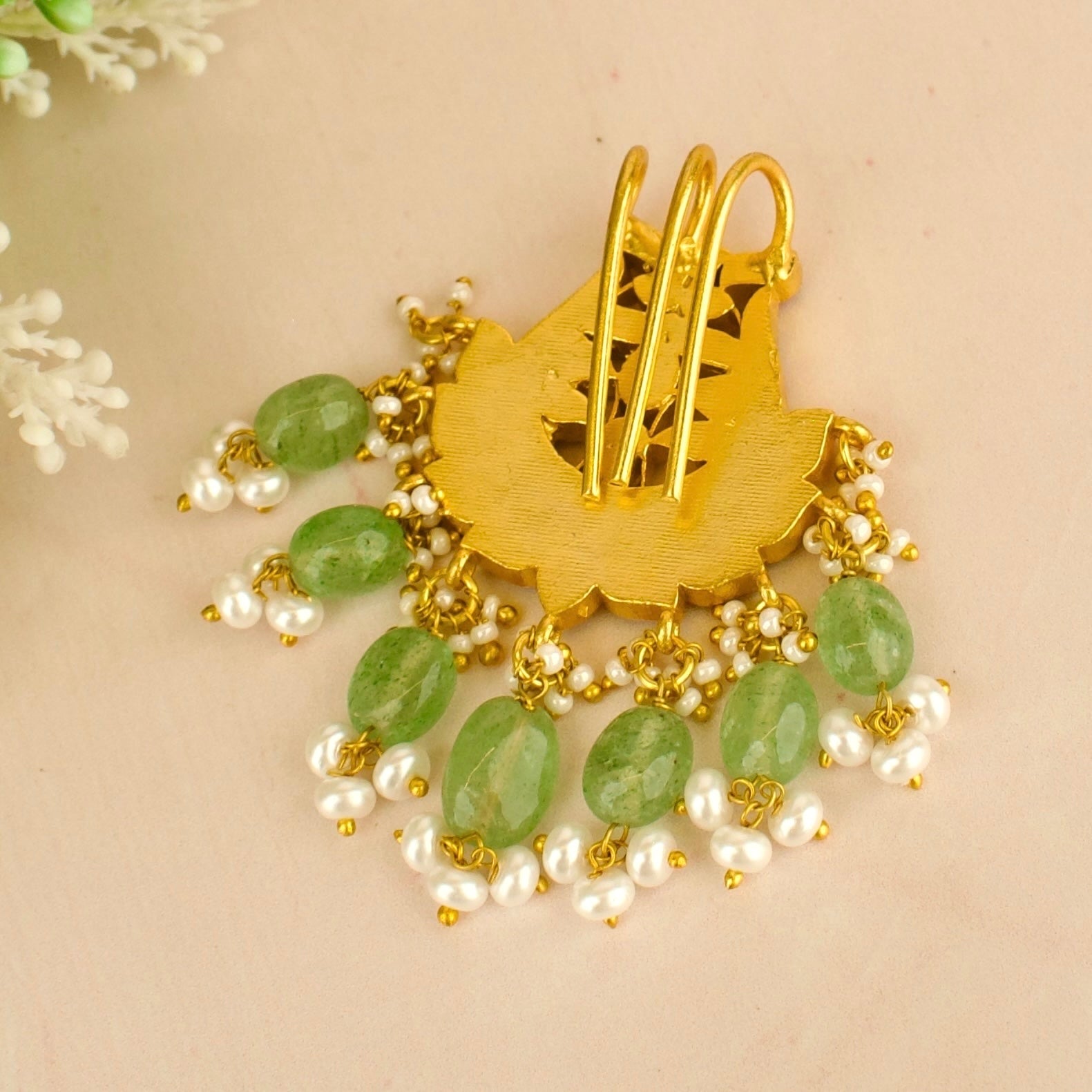Impressive Design Jadau Kundan Hairpin with Green Beads