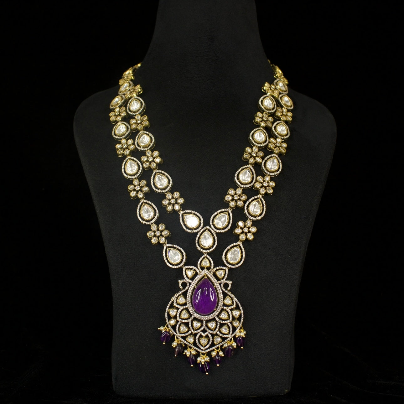 Victorian Moissanite Necklace Set with Teardrop Stones