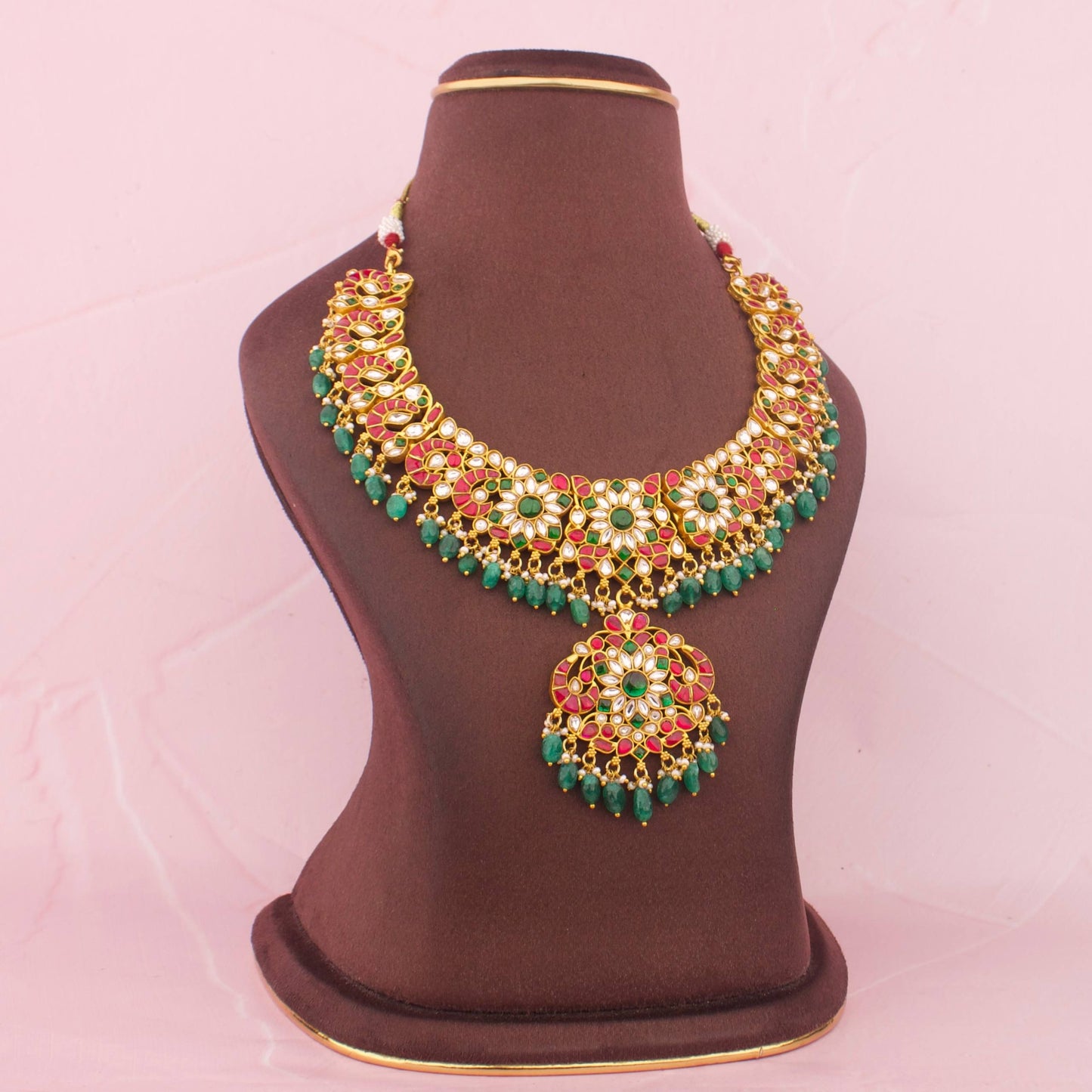 Imperial Jadau Kundan Necklace With Floral Pendant