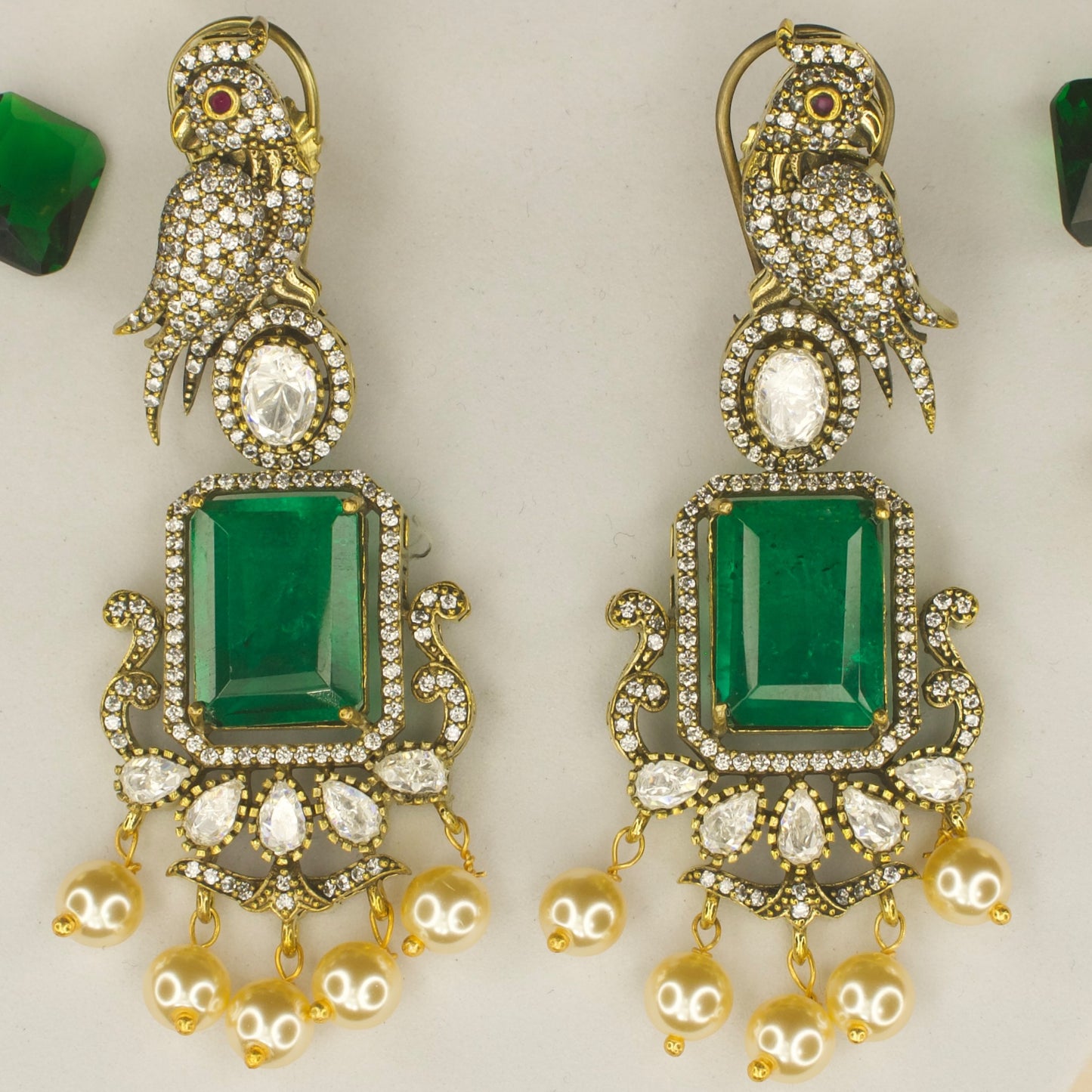 Peacock studded Victorian polki earrings with High Quality victorian plating