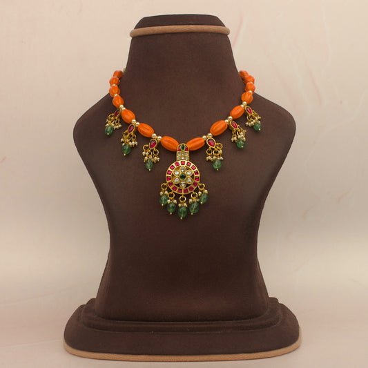 Elegant Jadau Kundan Coral Necklace