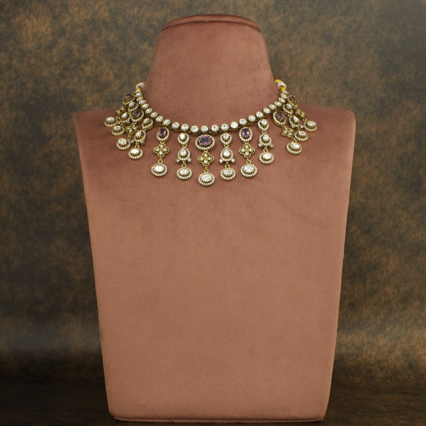 Elegant Victorian Polki Necklace Set with Intricate Design with high quality victorian finish