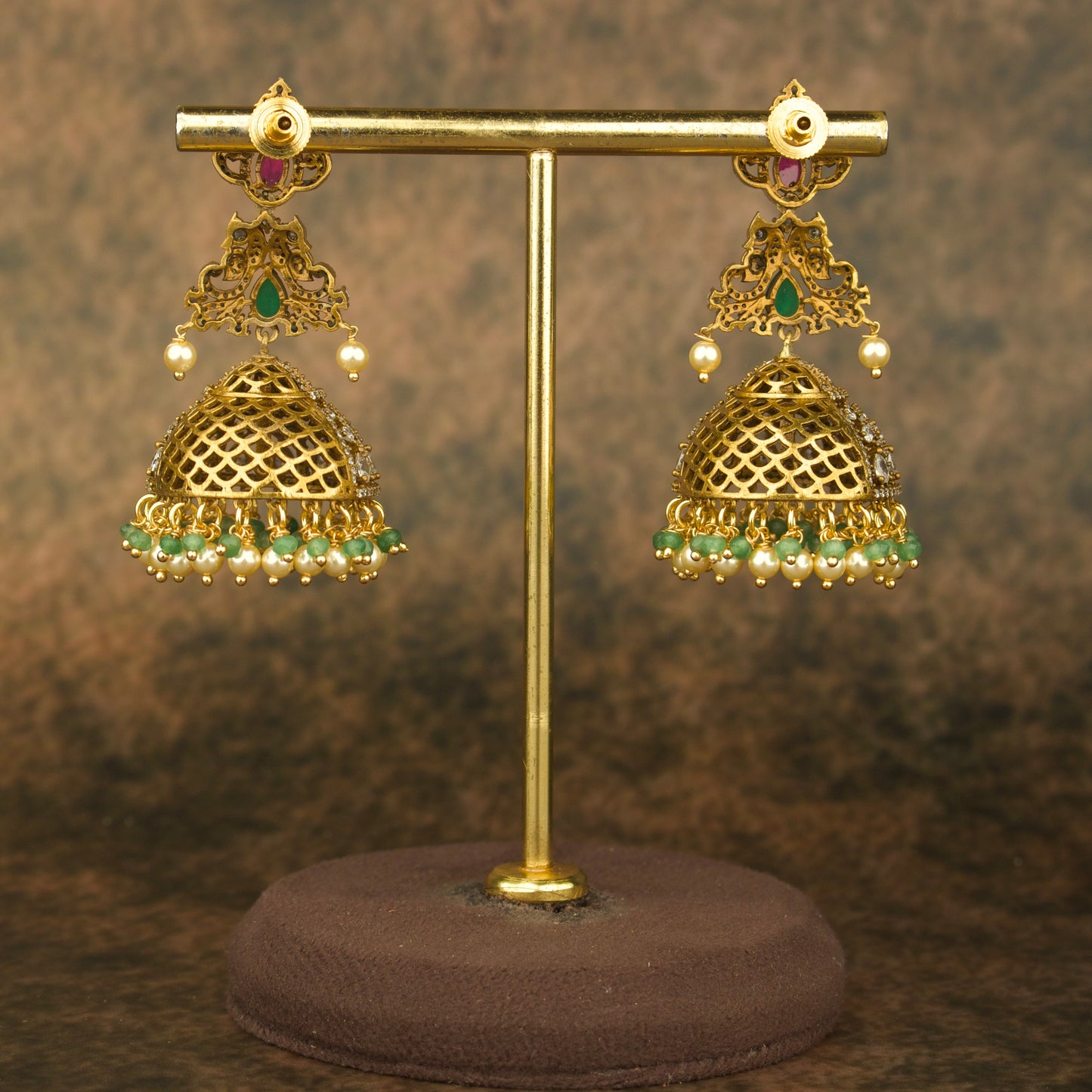 Exquisite Victorian Jhumka Earrings with Intricate Gemstone Detailing