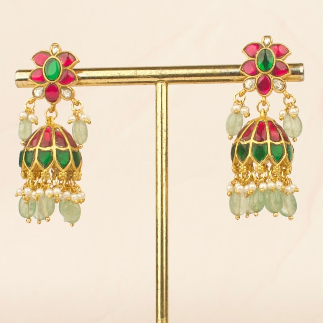 Multi Jadau Kundan Stone Jhumka Earring