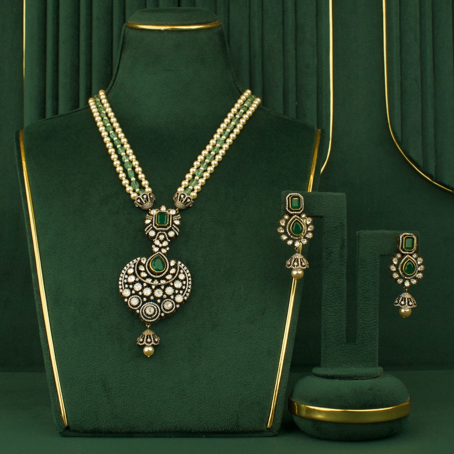 Chandbali Design Polki Victorian Beads Necklace Set