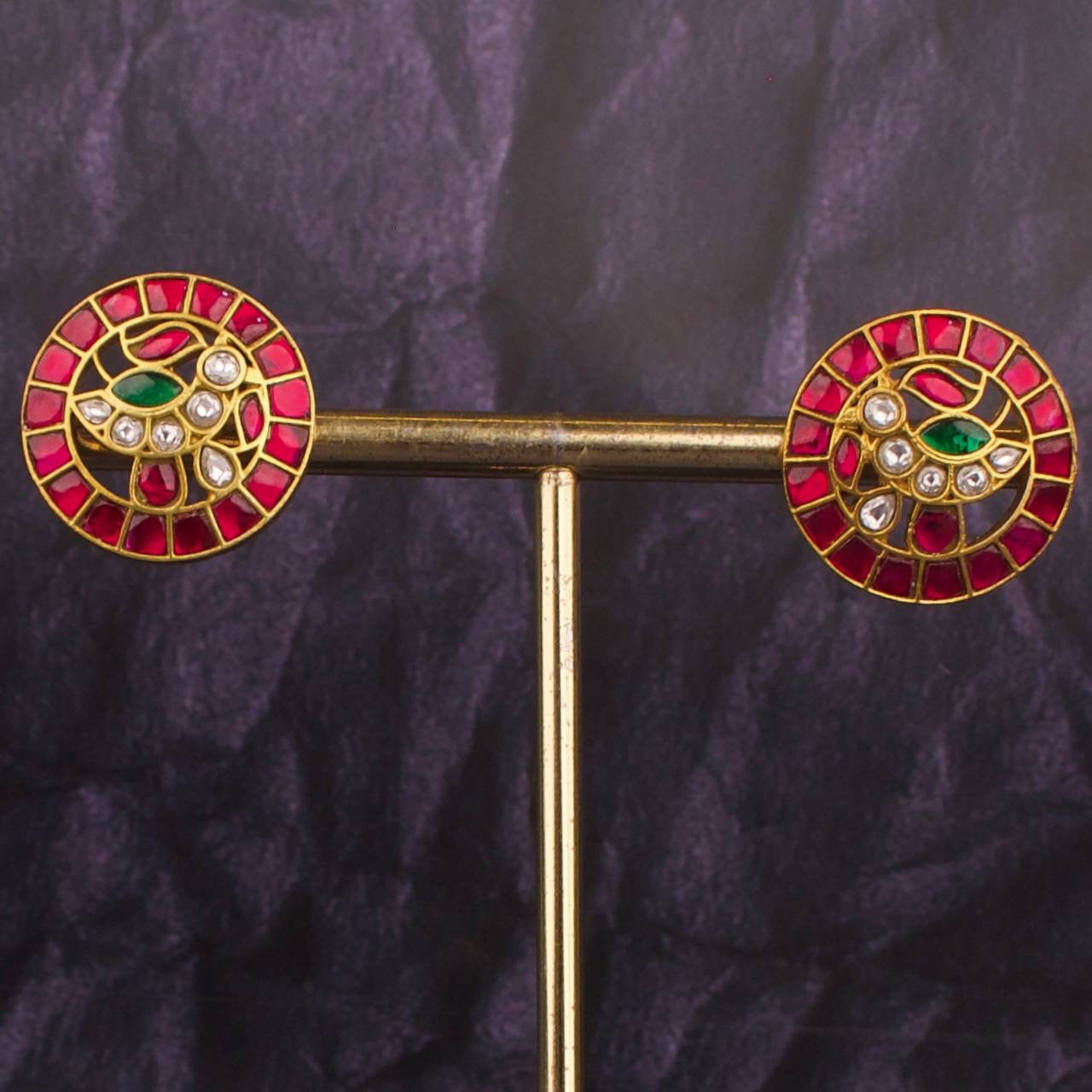 Peacock Studded Jadau Kundan Stud Earrings