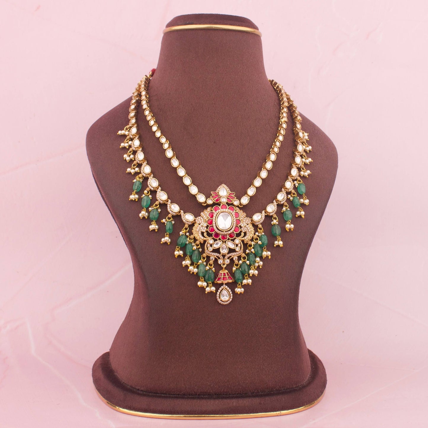 Fusion Moissanite Polki Kundan Layered Necklace Set