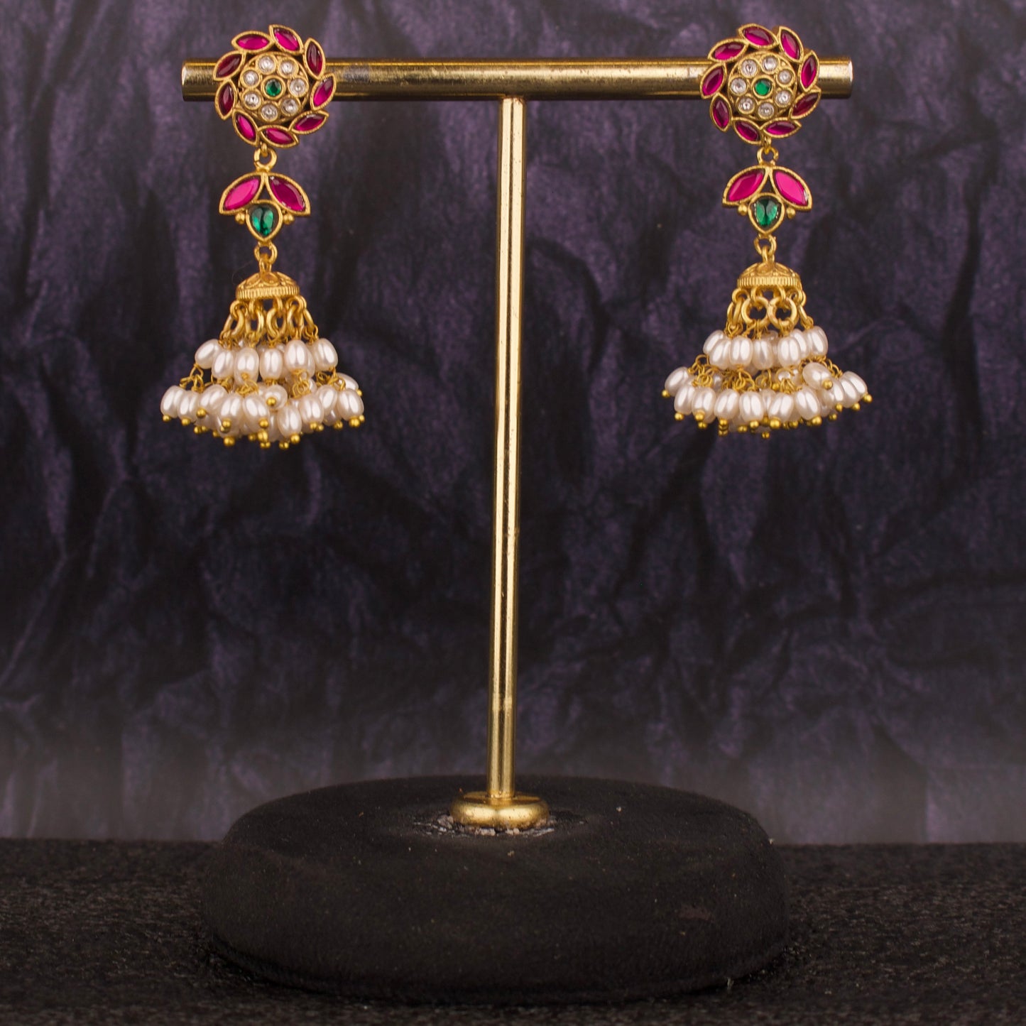 Surya Studded Jadau Kundan Jhumka With Ricepearl Hangings - DULHAN JEWELS