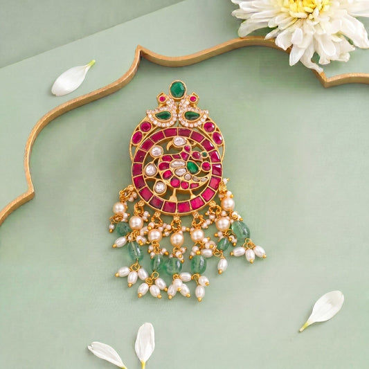 Designer Jadau Kundan Locket With Hanging Rice Pearls