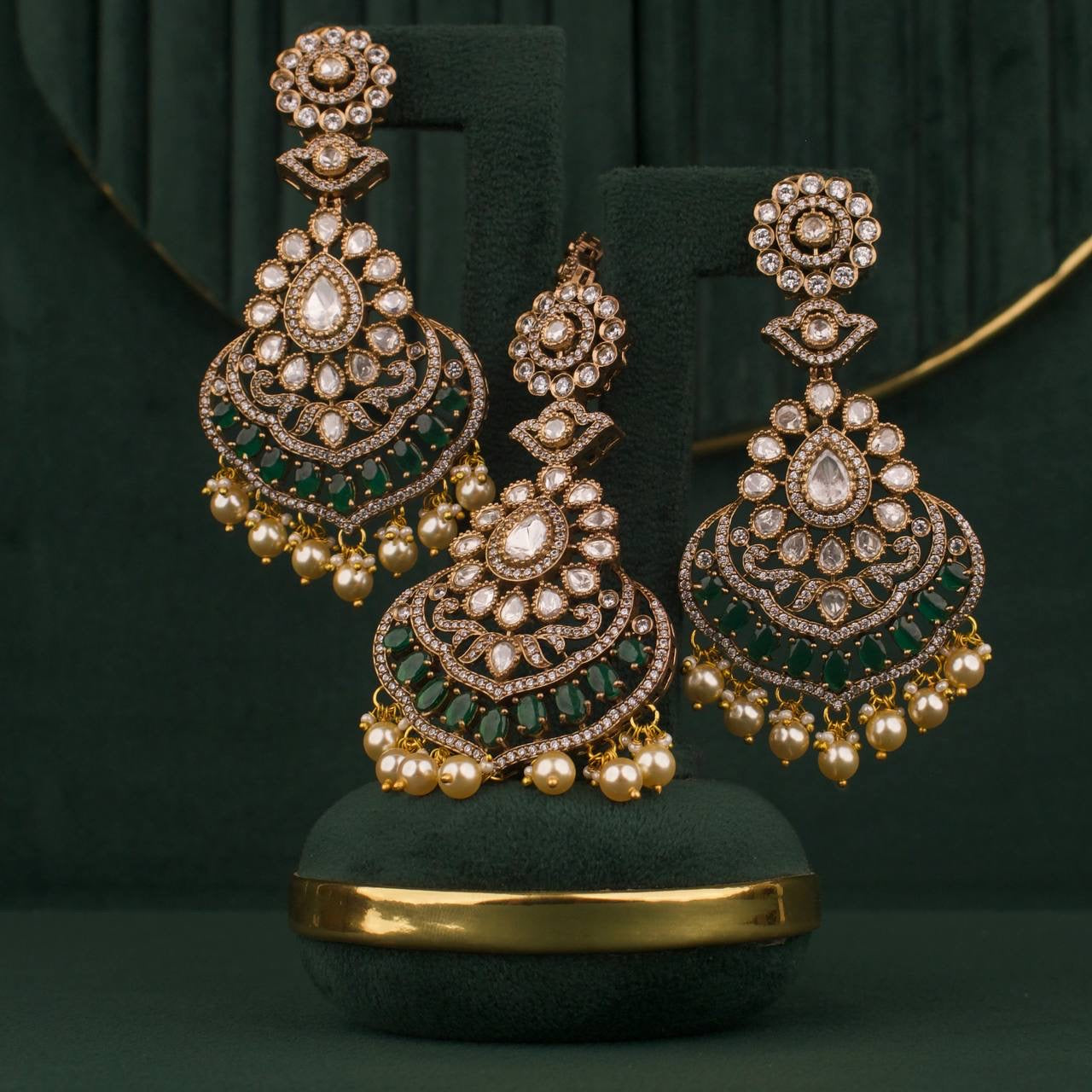 Traditional Moissanite Polki Choker Set With Matching Maangtikka & Earrings