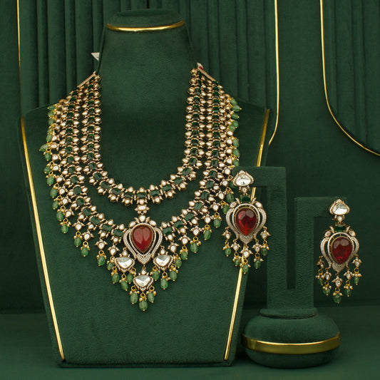 Traditional Grand Fusion Kundan & Polki Victorian Long Necklace Set
