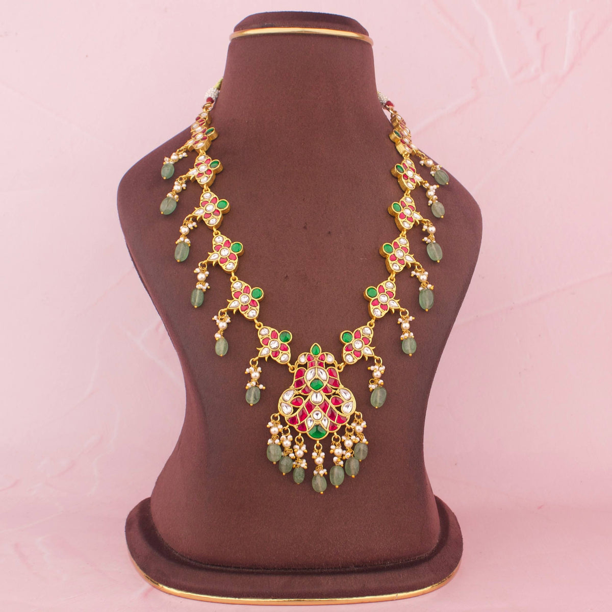 Designer 2-in-1 Jadau Kundan Necklace With Emerald Drops