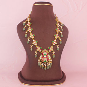 Designer 2-in-1 Jadau Kundan Necklace With Emerald Drops