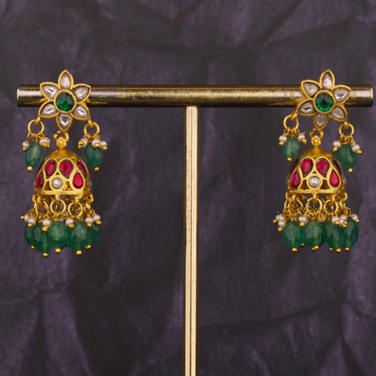 Floral Studded Sleek Jadau Kundan Jhumki Earrings