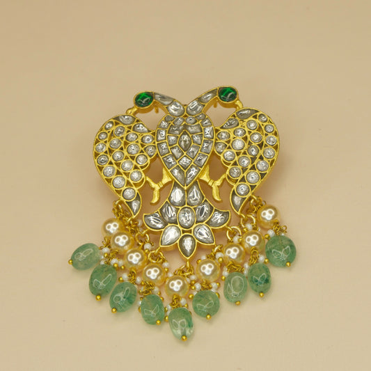 Glorious Peacock Design Jadau Kundan Pendant with 22k gold plating. This Product belongs to Jadau Kundan jewellery Category