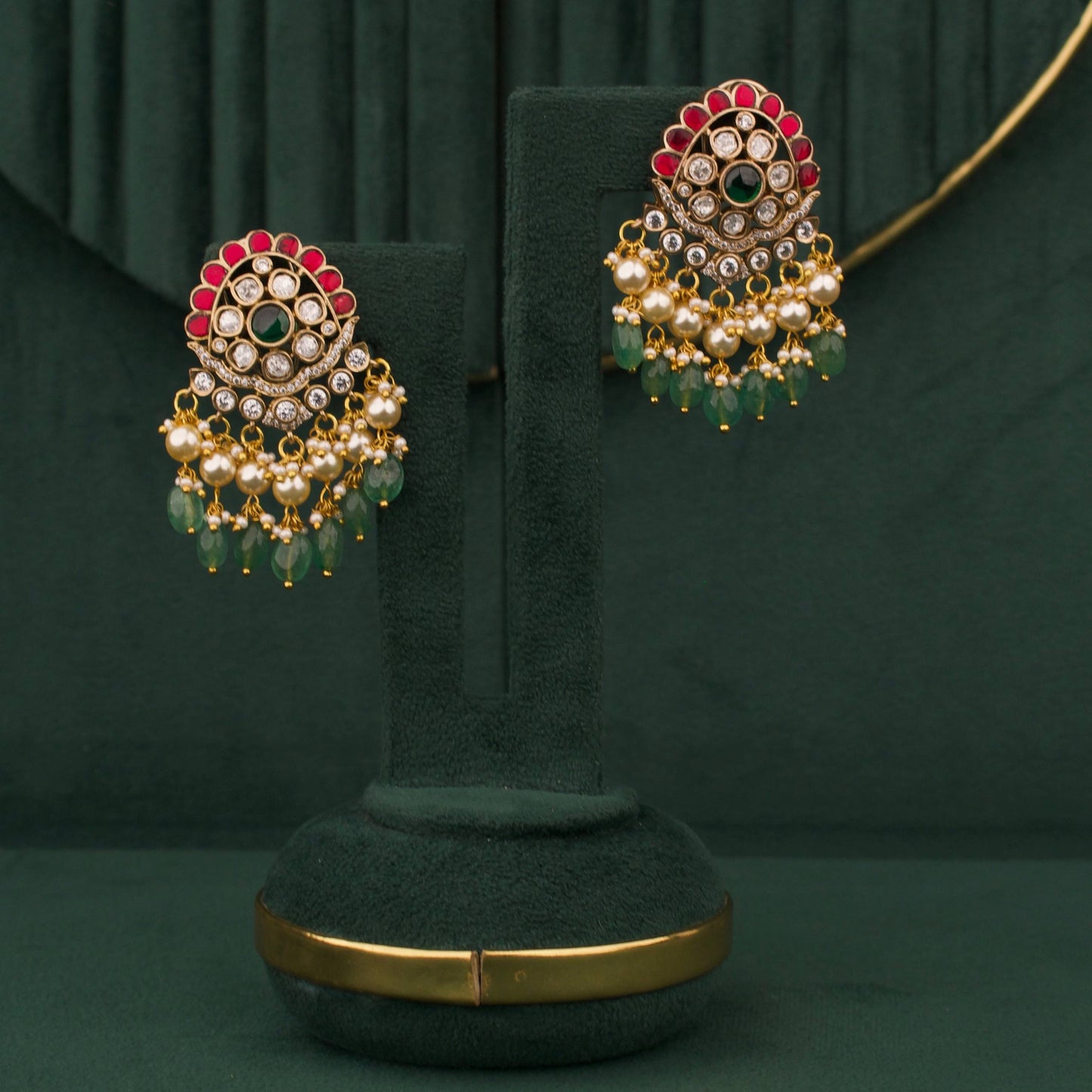 Lavish Victorian Necklace Set with Green Beads And Matching Earrings