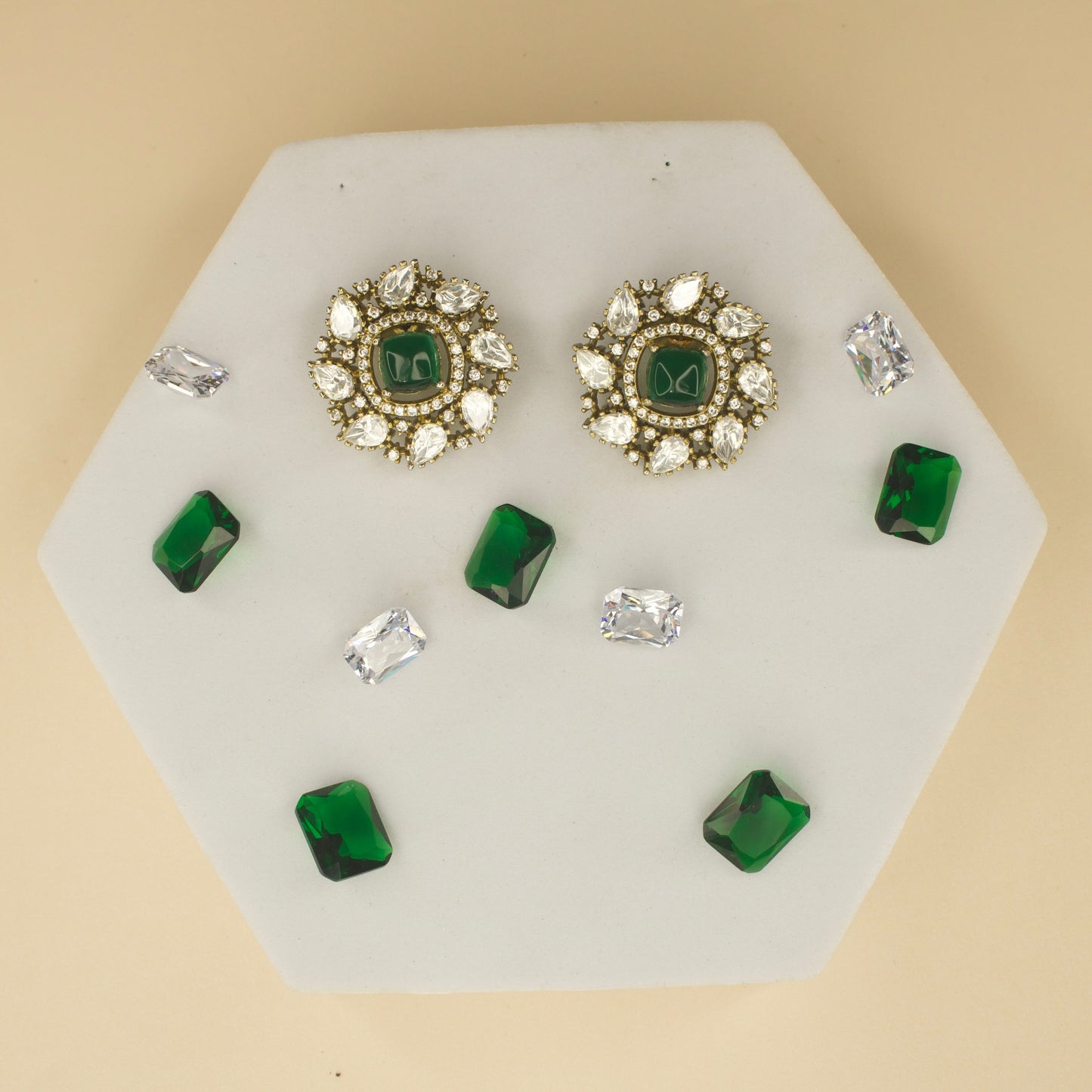 Emerald Amethyst Victorian polki studs