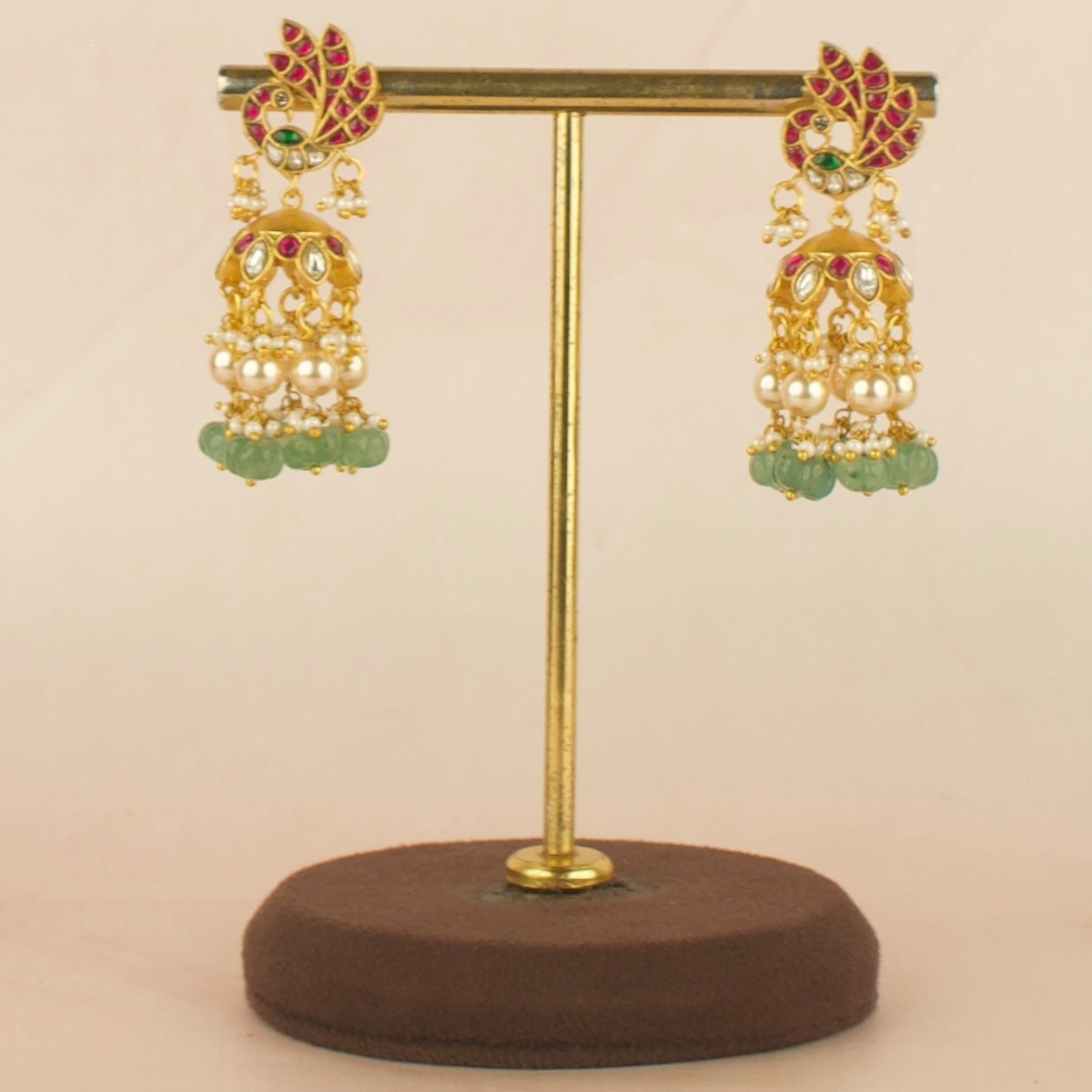 Graceful Peacock Design Studded Jadau Kundan Jhumki Earrings