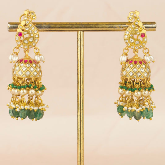 Peacock Studded Jadau Kundan Jhumka Earrings