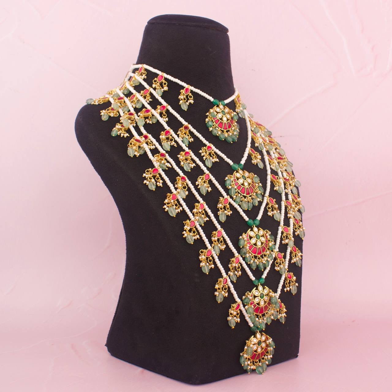 Grand Jadau Kundan Chand Locket 5 Lada / Layerd Haram