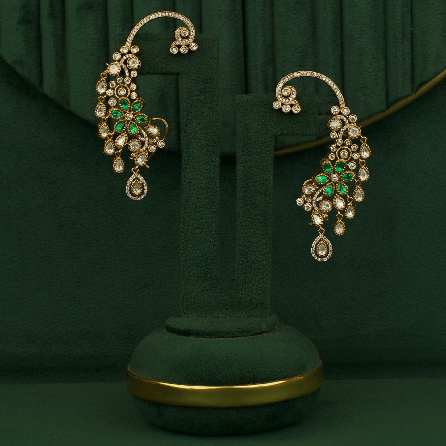 Refined Victorian Earcuff With peacock Floral Design
