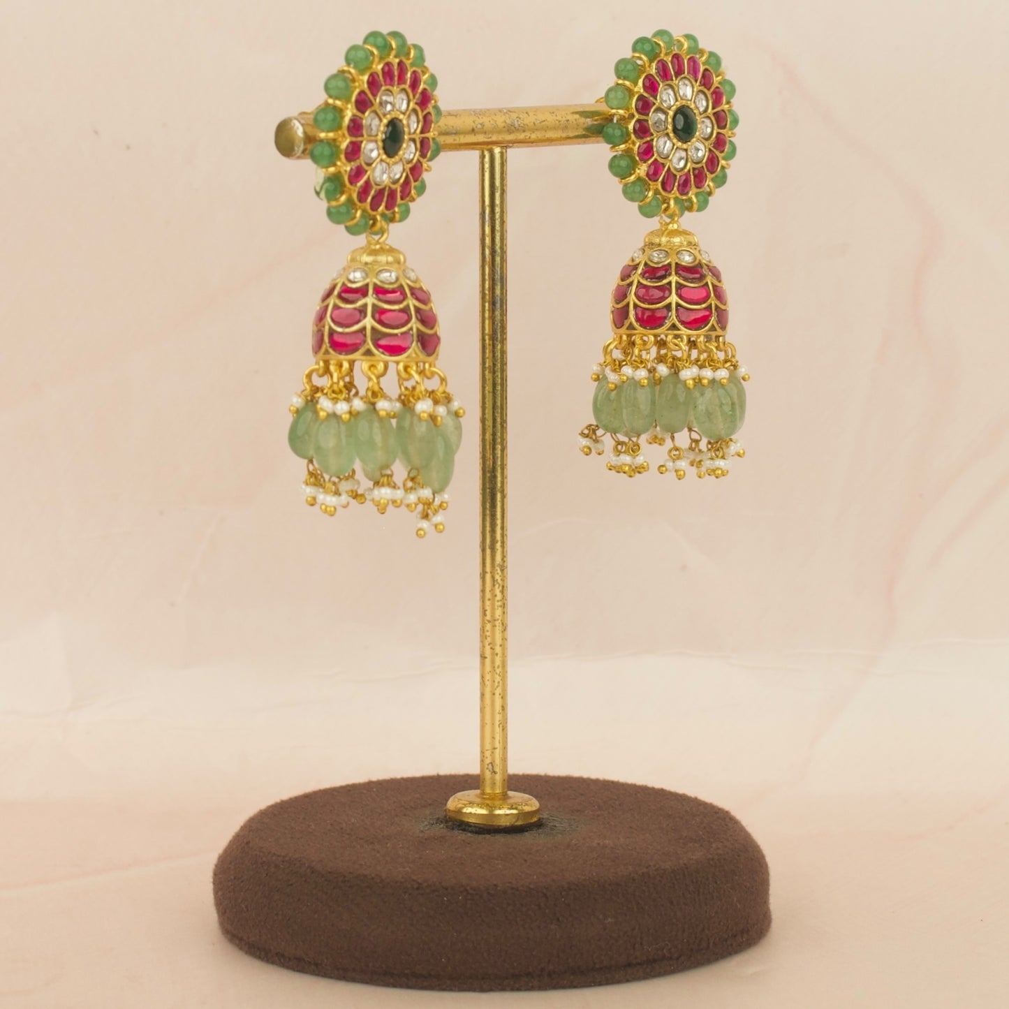 Floral Bloom Studded Jadau Kundan Jhumki Earrings