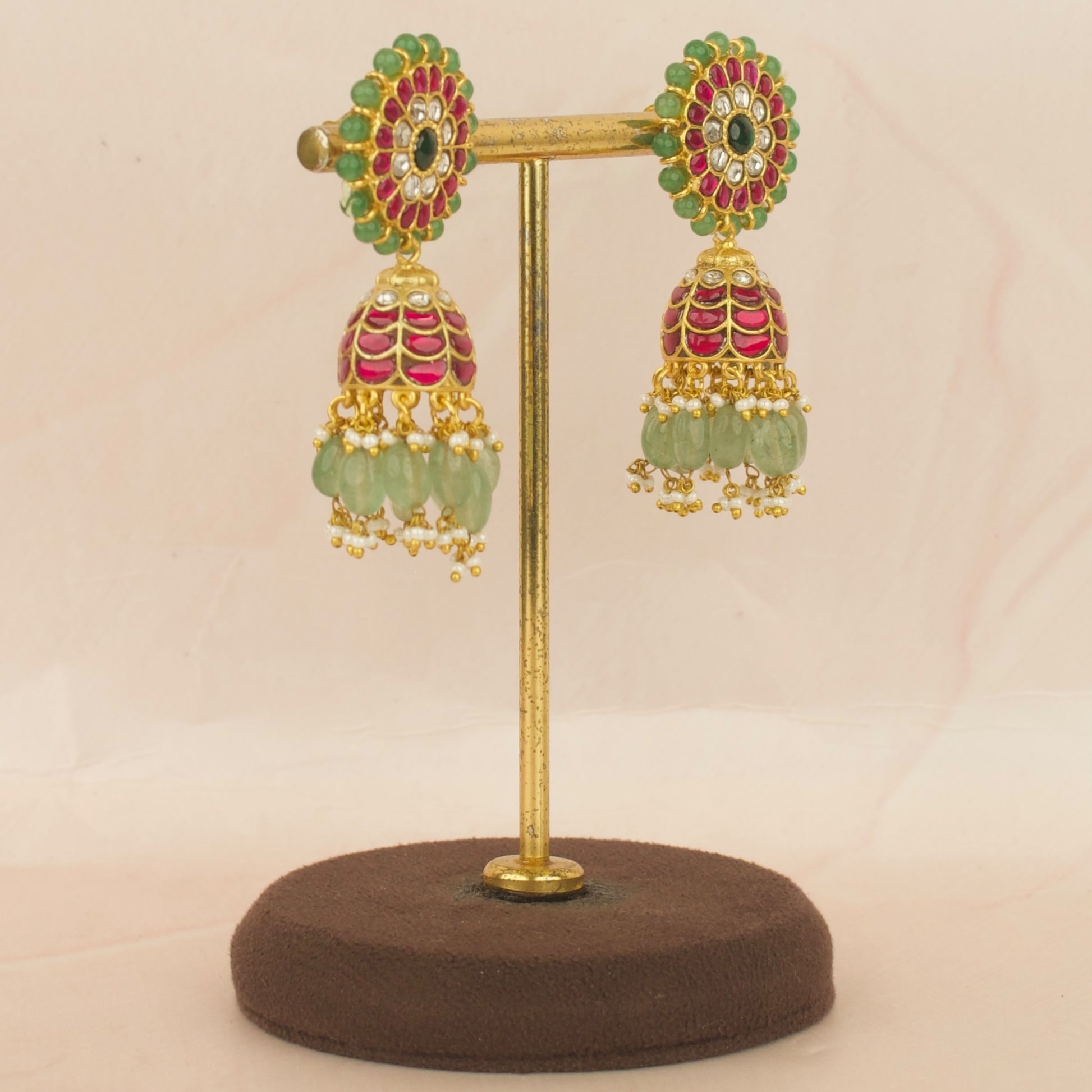 Floral Bloom Studded Jadau Kundan Jhumki Earrings