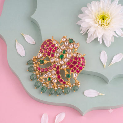 Reversible Gandaberunda Jadau Kundan Pendant - Handcrafted Indian Bridal Jewelry by Dulhan Jewels