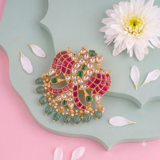 Reversible Gandaberunda Jadau Kundan Pendant - Handcrafted Indian Bridal Jewelry by Dulhan Jewels