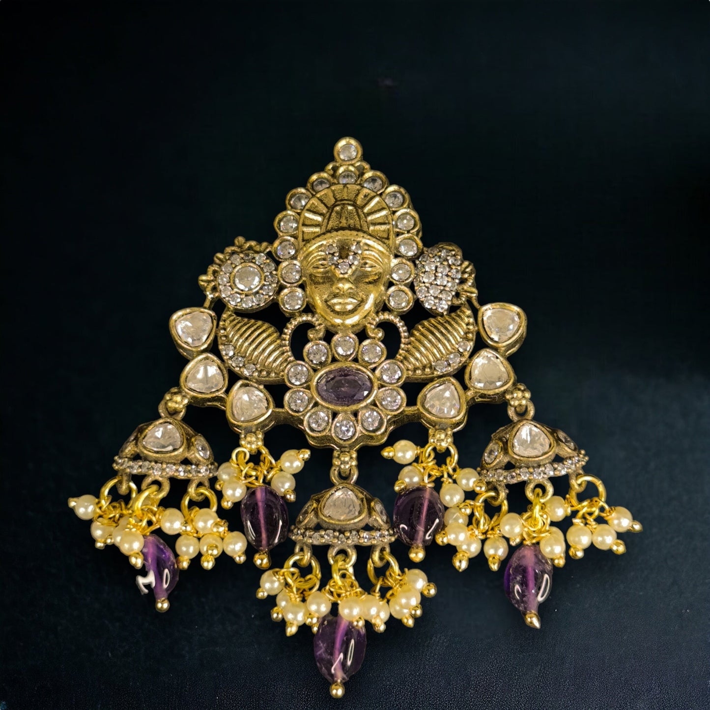 Lord Balaji Antique Victorian Pendant set with Russian beads