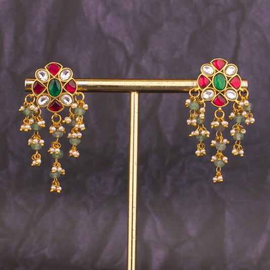 Trending Jadau Kundan Stud Earrings With Guttapusalu Hangings