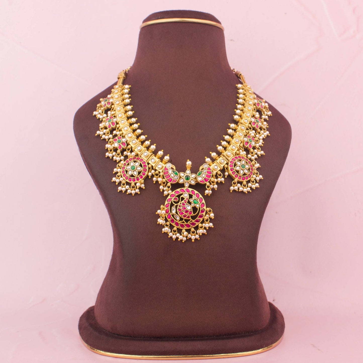 Royal Jadau Kundan Chain Necklace With Pearl Hangings