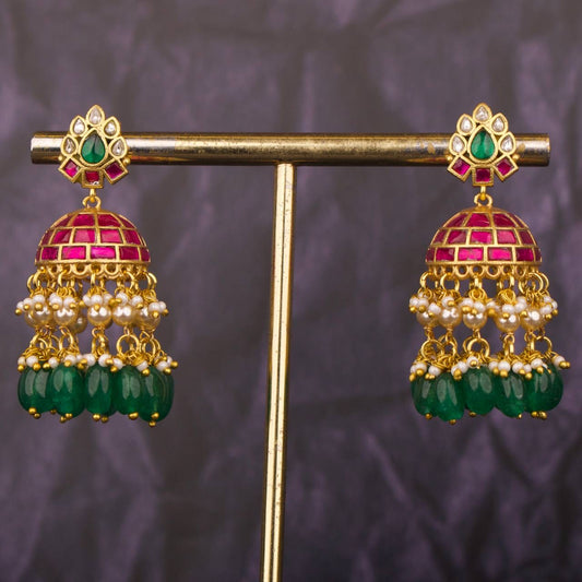 Exquisite Floral Studded Jadau Kundan Jhumka Earrings