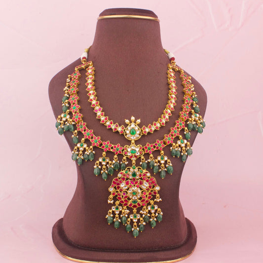 Unique Jadau Kundan Necklace With Peacock Design Pendant